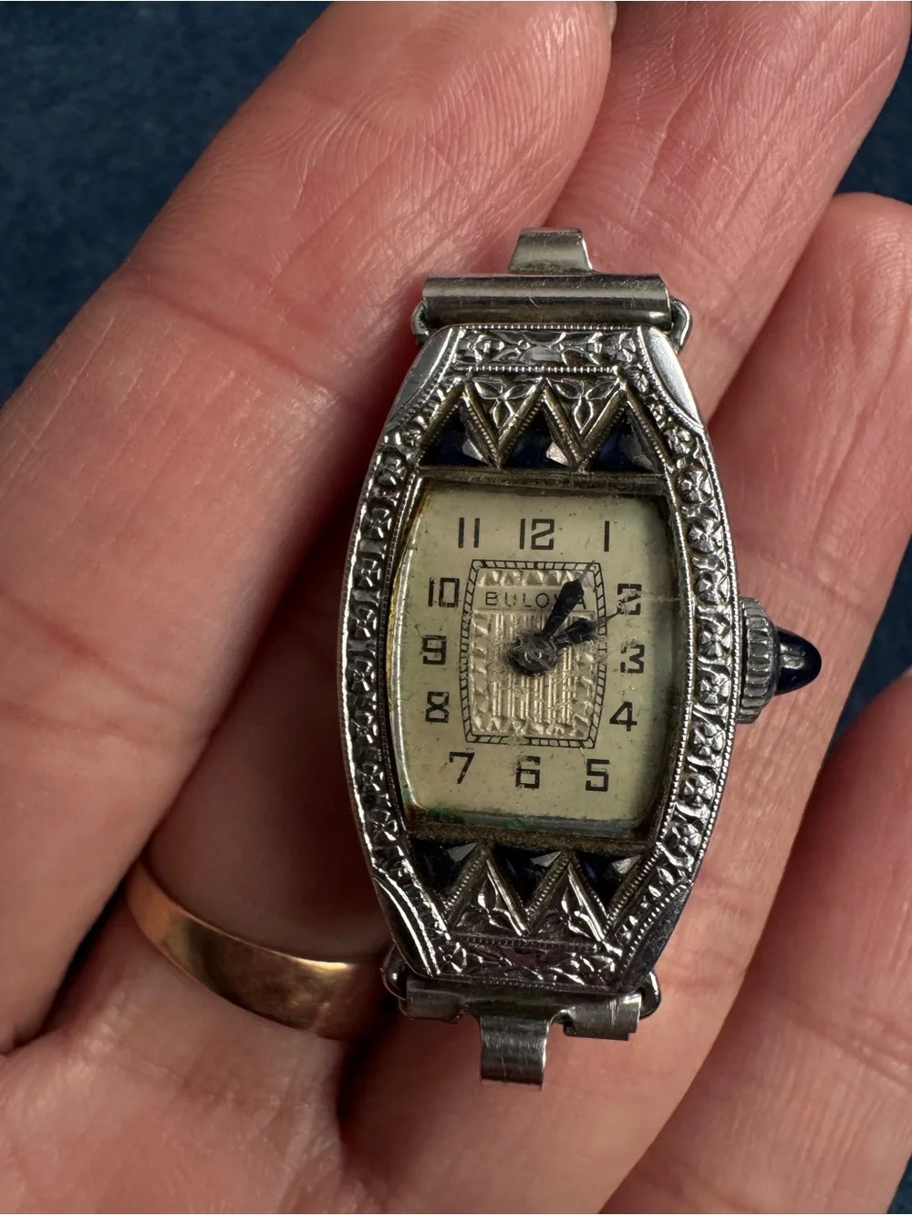 ART DECO BULOVA 1924 GOLD FILLED & SAPPHIRE‎ MISS LIBERTY Case manual Wind Watch